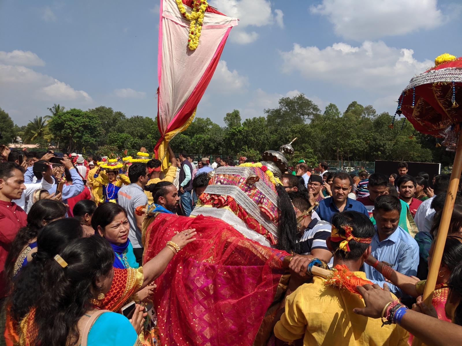 Reverent Procession Under Blue Sky